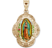 Our Lady of Guadalupe Oval Floral Trimed Religious Color Medal  EXCLUSIVE 