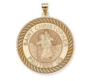 Saint Christopher Round Rope Border Religious Medal