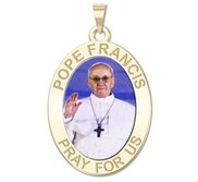 Pope Francis Religious Medal  Oval Color Engraved  EXCLUSIVE 