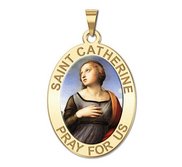 Saint Catherine of Alexandria OVAL Religious Medal   Color EXCLUSIVE 