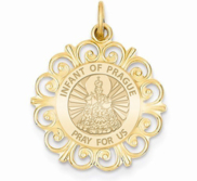 Infant of Prague Round Filigree Religious Medal   EXCLUSIVE 