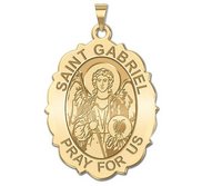 Saint Gabriel Scalloped Oval Religious Medal   EXCLUSIVE 