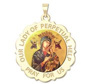 Our Lady of Perpetual Help Scalloped Round Religious Medal  Color EXCLUSIVE 