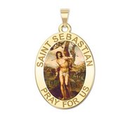 Saint Sebastian   Oval Religious Medal  Color EXCLUSIVE 