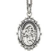 Sterling Silver Antiqued Saint Christopher With Fancy Frame