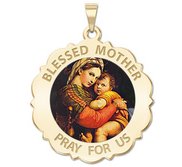  Blessed Mother  Virgin Mary Scalloped Round Religious Medal   Color EXCLUSIVE 