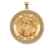 Jesus Mary Joseph Round Rope Border Religious Medal