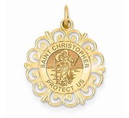 Saint Christopher Round Filigree Religious Medal   EXCLUSIVE 