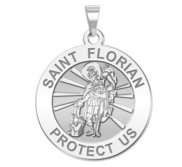 Saint Florian Round Religious Medal   EXCLUSIVE 