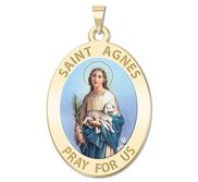 Saint Agnes of Rome Oval Color Religious Medal    EXCLUSIVE 