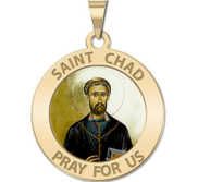 Saint Chad Round Religious Medal Color