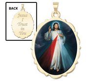 Divine Mercy Double Sided Scalloped Oval Religious Medal  Color EXCLUSIVE 