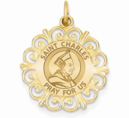 Saint Charles Borromeo Round Filigree Religious Medal   EXCLUSIVE 