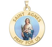 Saint Agnes of Rome Round Religious Color Medal   EXCLUSIVE 