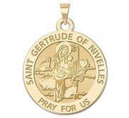 Saint Gertrude of Nivelles Round Religious Medal     EXCLUSIVE 