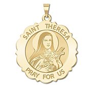 Saint Theresa Scalloped Round Religious Medal  EXCLUSIVE 