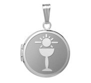 14k White Gold Round  Holy Communion  Locket