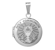 14k White Gold Round  Holy Communion  Locket