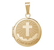 14k Yellow Gold Round  Confirmation  Cross Locket