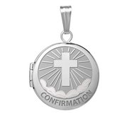 14k White Gold Round Confirmation  Cross  Locket