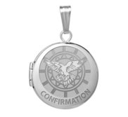 14k White Gold Round Confirmation  Holy Spirit  Locket