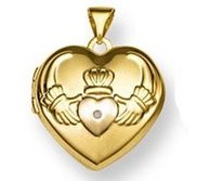 Solid 14K Claddagh Yellow Gold Heart Locket