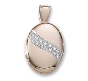 18k Premium Weight Yellow Gold w  Diamond Sash Oval Locket