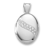 18k Premium Weight White Gold w  Diamond Sash Oval Locket