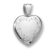 18k Premium Weight White Gold Hand Engraved Heart Picture Locket