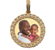 Solid 14k Gold Premiere Diamond Round Photo Engraved Pendant