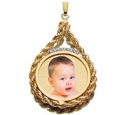 Roped Round w 9 Diamonds Photo Engraved Pendant