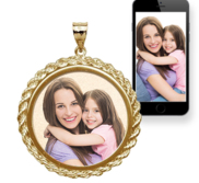 Round Photo Engraved Rope Frame Pendant