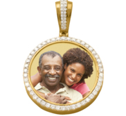 Solid 14k Gold Premiere Diamond Round Photo Engraved Pendant