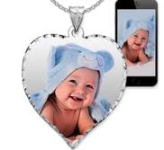 Heart Photo Pendant Charm with Diamond Cut Edge