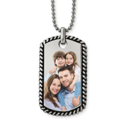 Stainless Steel Twisted Rope Edge Dog Tag Pendant w  Chain