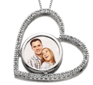 14k White Gold Diamond Heart Photo Pendant Picture Charm