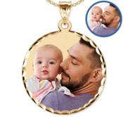 Round w  Diamond Cut Edge Photo Engraved Pendant