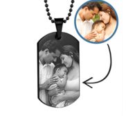 Black Stainless Steel Photo Dog Tag Photo Pendant w  24 inch Ball Chain