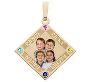 Diamond Shaped Pendant w  4 Names and 4 Birthstones