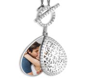 Photo Engraved Ornate Teardrop Swivel Locket with Chain Included