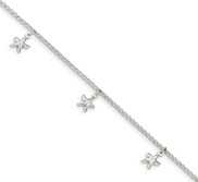 Sterling Silver Polished Starfish Charms with 1in ext  Anklet