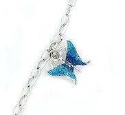 Sterling Silver Adjustable Anklet   Ankle Bracelet Blue Butterfly