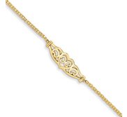 14k Polished Filigree Heart Anklet