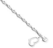 Sterling Silver Solid Polished Fancy Heart Link Anklet