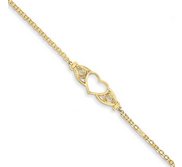 14k Polished Antiqued Heart Anklet