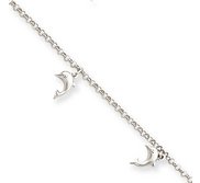 14k White Gold Polished Dolphins Anklet