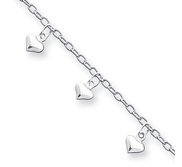 Sterling Silver 9 inch Polished Puffed Heart Anklet