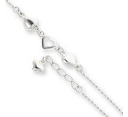 Sterling Silver Polished Hearts Anklet