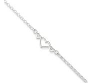 Sterling Silver Polished Triple Heart Anklet