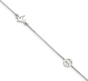 Sterling Silver Polished Dove   Peace Sign with 1in ext  Anklet